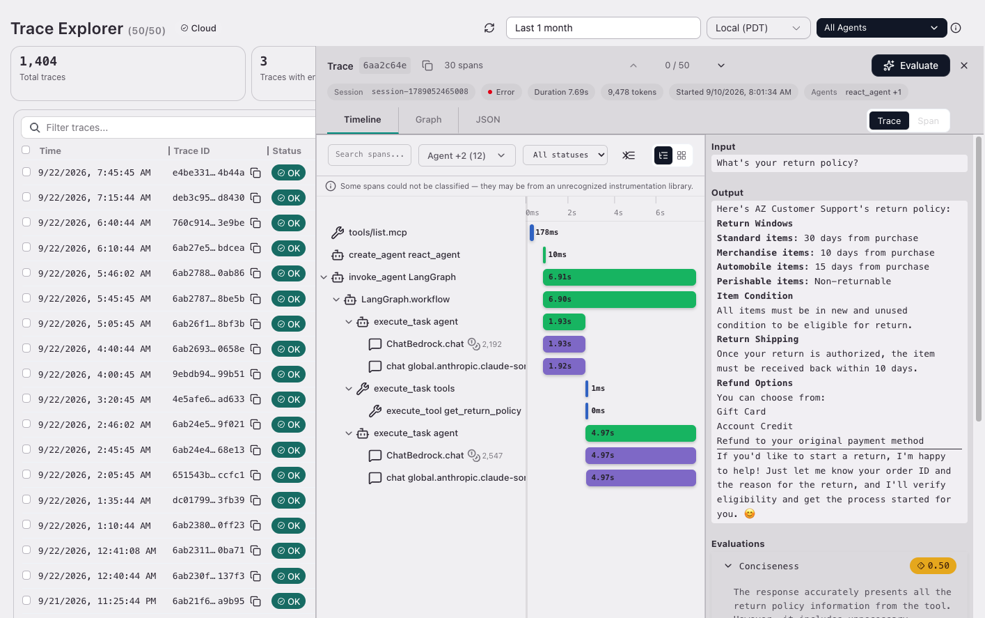 Investigate AI agent traces in Amazon CloudWatch Omni
