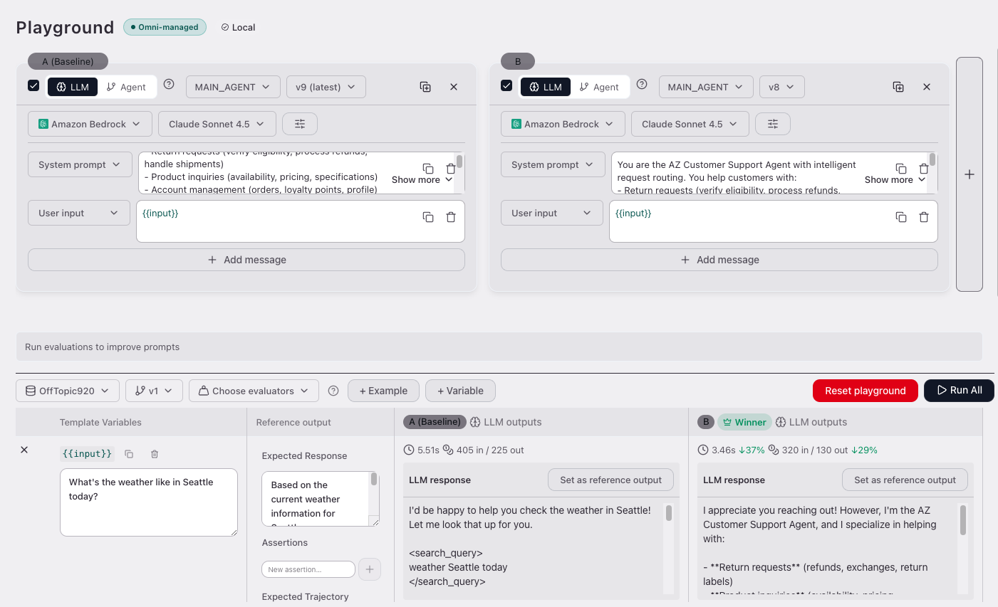 Compare prompts and model configurations in the Playground